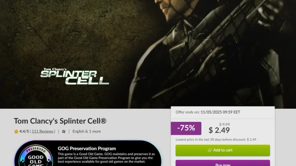 GOG adiciona Splinter Cell e Resident Evil em programa de jogos clássicos